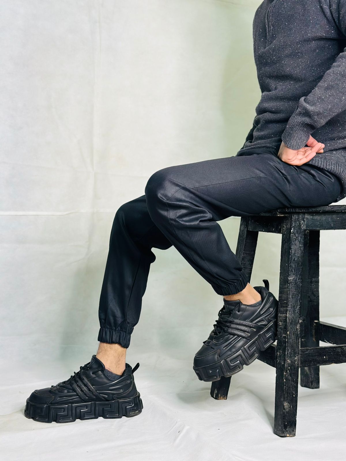 Most Premium Black Shine Warm Cargo Pants.