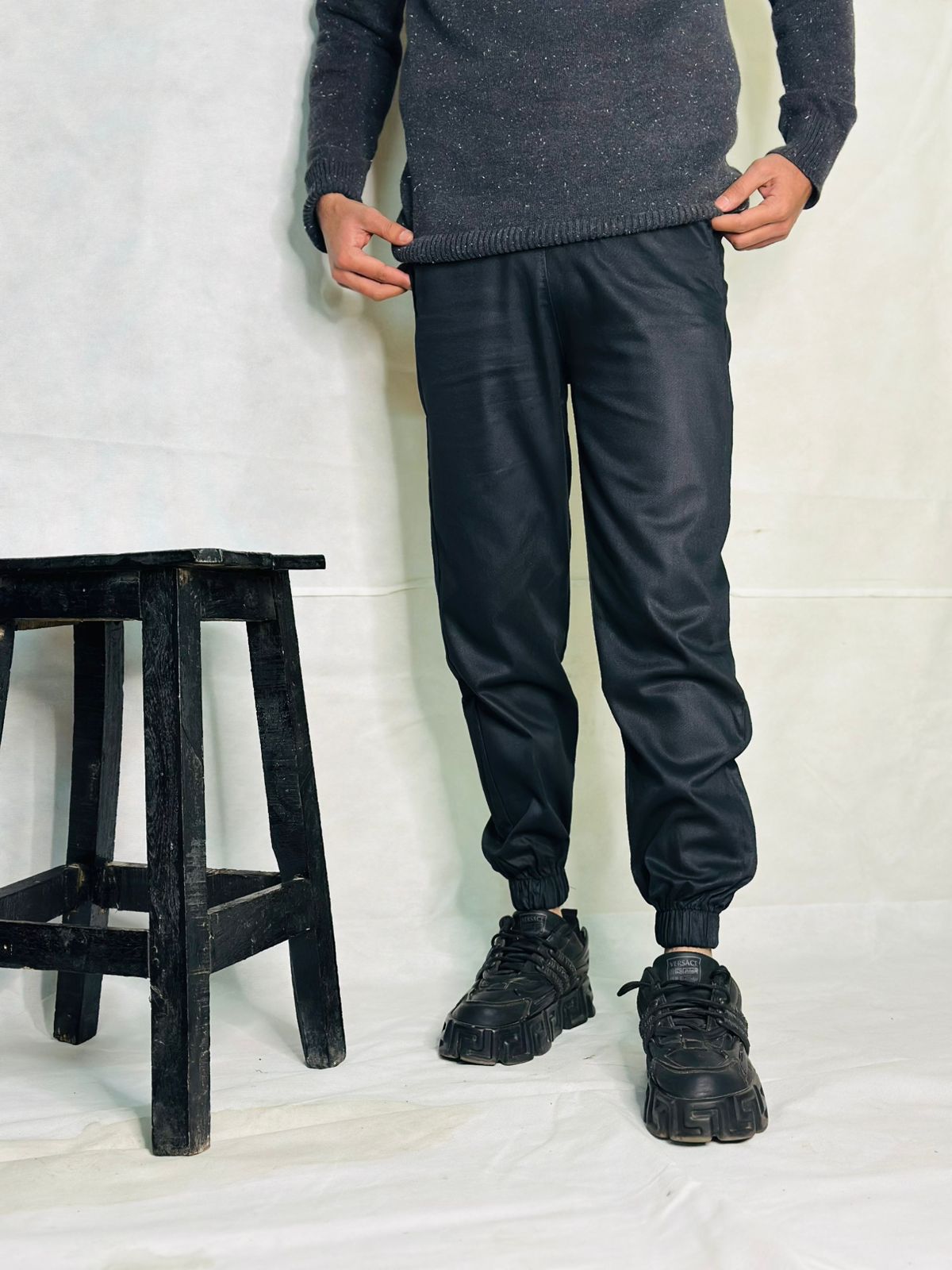 Most Premium Black Shine Warm Cargo Pants.